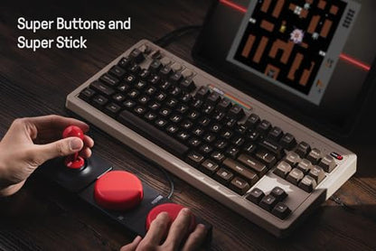 8Bitdo 87 Keys Retro Mechanical Keyboard, Bluetooth/2.4G/USB-C Hot Swappable Gaming Keyboard with Dual Super Programmable Buttons and Super Stick, Volume knob for Windows and Android - C64 Edition - color: C64 Edition