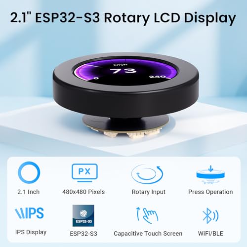 ELECROW 2.1" ESP32 Rotary Display 480x480 HMI IPS Round Knob Touch Display | 2.4G WiFi and BLE Capacitive Rotary Touch Screen Development Board Compatible with Arduino IDE and LVGL Library - size: 2.1" ESP32 Rotary Display