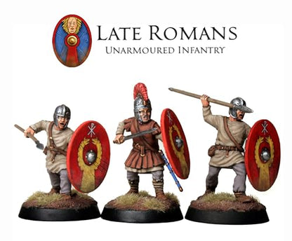 Wargames Delivered - Victrix Late Roman Unarmoured Infantry 28mm Miniature Wargaming with Bonus Miniature STL Download - 36 Plastic Figures with 38 Head Options – Build Arthurians, Byzantines & Goths