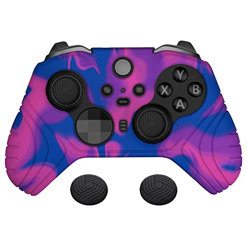 PlayVital Samurai Edition Anti Slip Silicone Case for Xbox Elite Wireless Controller Series 2 Core, Ergonomic Soft Rubber Skin Protector for Xbox Elite Series 2 with Thumb Grips - Pink & Purple & Blue - color: Pink & Purple & Blue