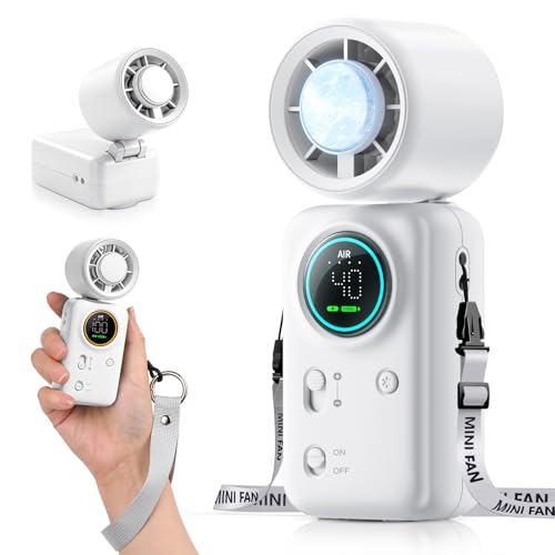 FurBall 4-IN-1 Portable Handheld Fan with Ice Cooling, High-speed Turbo Power 100 Gear Adjustable, LED Display, 6000mAh Rechargeable Battery, Foldable & Quiet Personal Fan for Travel, Office, Outdoor - color: Snow White