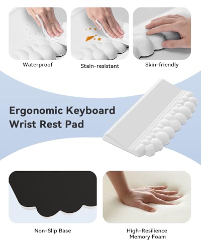 Wrist Rest for Keyboard and Mouse for Desktop, Keyboard Riser and Mouse Pad | PU Leather, Cloud Shaped, Ergonomic Angle Adjustable Arm Rest, Soft Wrist Support, Waterproof - color: White