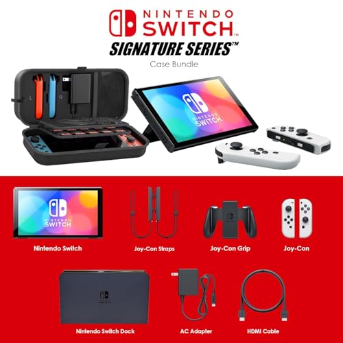Nintendo Switch OLED with Signature Series Travel Case | Vivid 7” OLED Screen with 64 GB Internal Storage, Enhanced Audio, and Wide Adjustable Stand (White) - color: White