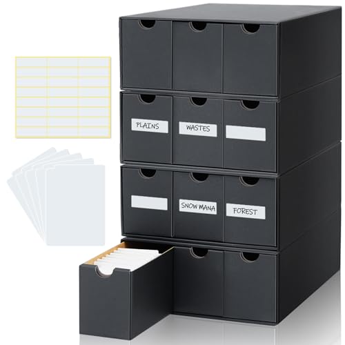 Cholemy Trading Card Storage Box Card Organizer 15000+ with 70 Cardboard Storage Divider, Label Sticker for Collection Compatible with Tcg, Sport Cards(4 Row, 3 in A Row,Black) - size: 4 Row, 3 in a Row