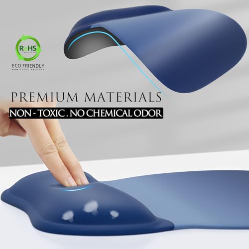 MROCO Ergonomic Mouse Pad with Gel Wrist Rest, 9.4 x 8.1 in, Blue Gradient | Ergonomic Shape Design, Multiple Pattern Options, Gel Wrist Comfort, Smooth Lycra Surface, Non-Slip PU Base - color: Blue Gradient