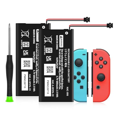 HAC-006 Battery, Upgraded 680mAh Replacement JoyCon Battery for Nintendo Switch HAC-015 HAC-016 Left & Right Joy-Con Controller (2 Pack)