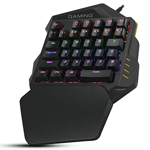 One-Handed Keyboard Single Handed Gaming Keypad with Ergonomic Wrist Rest Support RGB LED Backlit USB Wired Mechanical Feeling Mini Keypad for Game