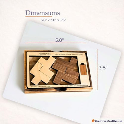 Creative Crafthouse Outback Puzzle, Stewart Coffin Wood Brain Teaser, Hard | A packing design numbered 222. Five cherry and maple pieces have just one known solution, a tough desk challenge, made in USA - style: Brain teaser