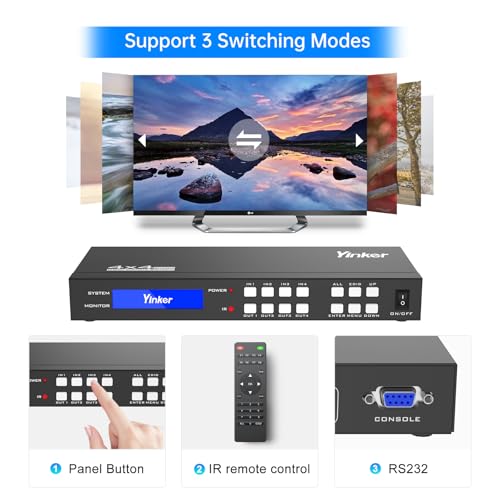 4K HDMI Matrix Switch 4x4, HDMI Matrix Switcher/Splitter 4 in 4 Out with Backlit Button, Support 4K@30Hz 4:4:4, IR Remote & RS232 Control, HDCP, EDID, RGB, YUV(Downscale 4K & 1080P Together) - size: 4 in 4 out