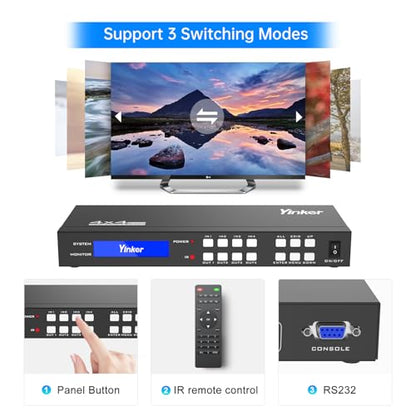 4K HDMI Matrix Switch 4x4, HDMI Matrix Switcher/Splitter 4 in 4 Out with Backlit Button, Support 4K@30Hz 4:4:4, IR Remote & RS232 Control, HDCP, EDID, RGB, YUV(Downscale 4K & 1080P Together) - size: 4 in 4 out