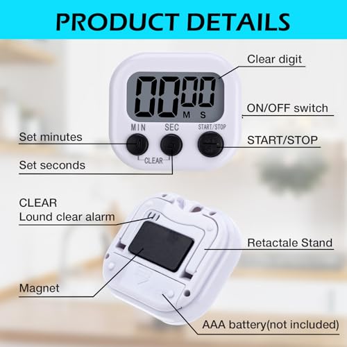 Leumoi 24 Pack Multi-Function Digital Timers with Magnetic Back, Large LCD Display, Loud Alarm, Count up & Countdown, Memory Function for Cooking, Classroom, Study, Exercise & Work(White and Black) - color: White and Black