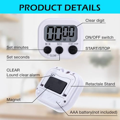 Leumoi 24 Pack Multi-Function Digital Timers with Magnetic Back, Large LCD Display, Loud Alarm, Count up & Countdown, Memory Function for Cooking, Classroom, Study, Exercise & Work(White and Black) - color: White and Black