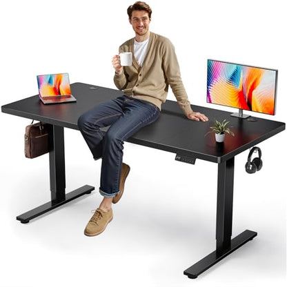 Black 63x30 in Electric Standing Desk, 1 Inch Thick Tabletop | Double Beam Frame, Holds 220lbs, Sit Stand, 3 Memory Height Adjustment, Extra Deep Table Top, Black Frame - color: Black Top / Black Frame, size: 63 x 30 Inch