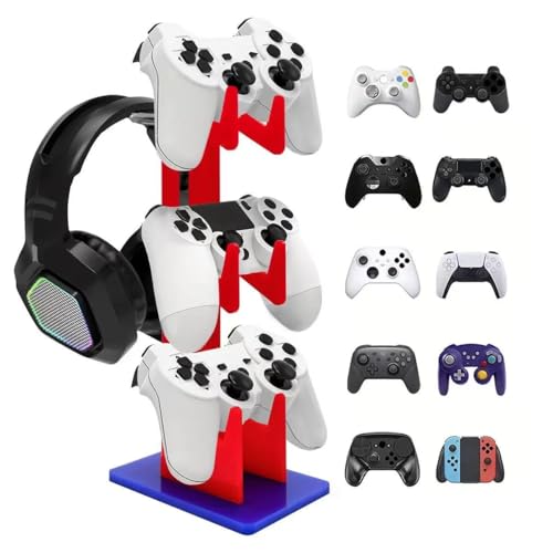 3-Tier Game Controller & Headphone Stand, Black Acrylic Storage Rack, Compatible with PS5/PS4/Xbox Series X/S/Switch Pro Controllers, Desktop Organizer for Gaming Accessories, Red - size: 3-Tiers Red