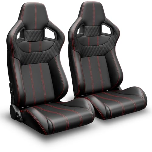 2 Pcs Adjustable Universal Racing Seats with Double Sliders, Reclinable Bucket Seats, 1 Pair of Sport Seats for Vehicles (Black U) - color: Black U