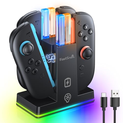 FASTSNAIL Charging Dock for Nintendo Switch 2(2025) for Joy-Con 2, Dual-Direction Magnetic Fast Controller Charger Station with 9 RGB Light & Charging Cable for Joycon 2 Stand Accessories - color: Matte Black, size: 7.9 inch