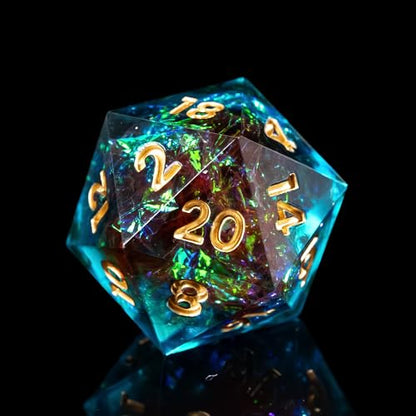 7PCS DND Dice Set,Handmade Sharp Edge Dice Set D&D RPG Polyhedral Die,for Dungeons and Dragons TTRPG Games Roleplaying Games Pathfinder,with Gift Box(Blue with Brown) - color: Starry Sky(blue With Brown)