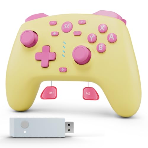 Wireless Switch Controller for Switch/Switch 2/OLED/Lite/PC, Wireless Switch Pro Controllers with 2.4G Dongle, Hall Effect Joysticks & Hall Triggers, Dual Rumble, Turbo & 2 Macro Back Buttons(Yellow) - color: Butter Yellow