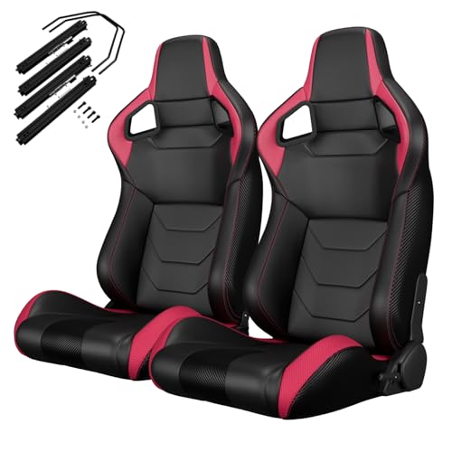 2 Pcs Adjustable Universal Racing Seats with Double Sliders, Reclinable Bucket Seats, 1 Pair of Sport Seats for Vehicles (Pink) - color: Pink