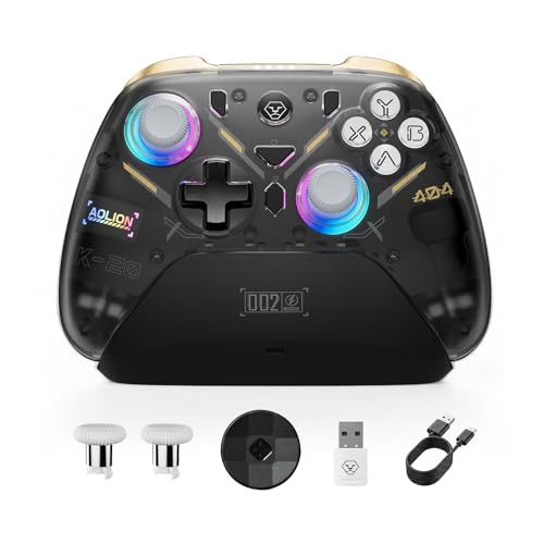 Aolion gaming K20 Tri-Mode Wireless Controller for Switch 2/Switch/Switch OLED/PC, Hall Effect Joysticks Gamepad with 1000Hz Polling, 3-Stage Hall Triggers, RGB Charging Dock, Detachable Back Buttons - color: Black