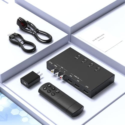 8K 60Hz 3x1 RCA/HDMI Switcher，2 Way HDMI 2.0 Adapter + 1 RCA to HDMI Converter，4:3/16:9 Screen Ratio Switch Support 3D for PS1/2/3/4/5, N64, SNES, Switch, DVD, Roku, Fire Stick - color: 3in to 1 Out RCA/HDMI Converter