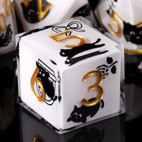 DND Dice Set, 7 Pcs Sharp Edge D&D Dice Polyhedral Resin Cat Dice for Dungeons and Dragons RPG MTG Role Playing Table Games - color: White
