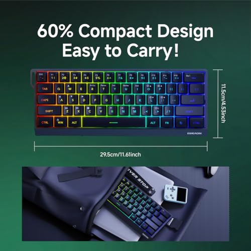 SEUNKWANG F61 60% Gaming Keyboard Wired, RGB Backlit Membrane Keyboard with PBT Keycaps, Compact Design, Lanyard Wired Keyboard for Mac/Win (Black, Wired) - color: Black