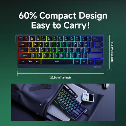 SEUNKWANG F61 60% Gaming Keyboard Wired, RGB Backlit Membrane Keyboard with PBT Keycaps, Compact Design, Lanyard Wired Keyboard for Mac/Win (Black, Wired) - color: Black