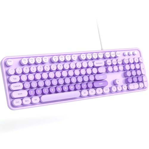 Dilter Large Print Wired Keyboard, 104 Keys Full-Sized Typewriter Keyboards, USB Plug and Play Office Keyboard with Number Pad, Caps Indicators, Foldable Stands for Windows, PC, Laptop - color: Purple