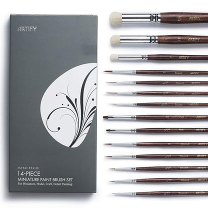 Artify Miniature Paint Brushes 14Pcs, Mini Paint Brushes with Goat Hair Drybrushes, Bionic Hair Fine Detail Paint Brushes - High Retention for Miniature Acrylic Paints, Paint by Numbers Brush Set - color: 14pcs