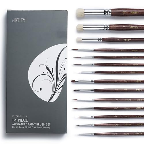 Artify Miniature Paint Brushes 14Pcs, Mini Paint Brushes with Goat Hair Drybrushes, Bionic Hair Fine Detail Paint Brushes - High Retention for Miniature Acrylic Paints, Paint by Numbers Brush Set - color: 14pcs