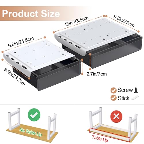 SVNNELP Under Desk Table Drawer Storage Organizer,2 Pack Large & Medium Slide Out Desk Drawers - Hidden Desktop Organizer,Attachable Pencil Storage Tray Under Table(ML)