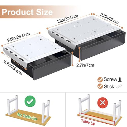 SVNNELP Under Desk Table Drawer Storage Organizer,2 Pack Large & Medium Slide Out Desk Drawers - Hidden Desktop Organizer,Attachable Pencil Storage Tray Under Table(ML)