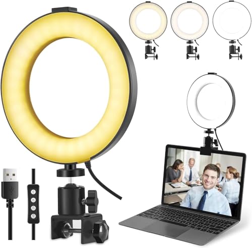 Video Conference Lighting Kit, Ring Light Clip on Laptop Monitor, 6" Dimmable LED Circle Selfie Light for Zoom Meeting/Remote Working/Zoom Calls/Live Streaming/Video Recording - color: Black, size: 6Inch