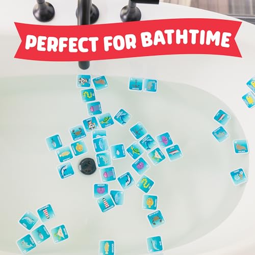 Chuckle & Roar Bath Matching Memory Game, Toddler Games, 52 Pc, Ages 3+ | ABC Letter Practice, Uppercase & Lowercase Letter Match, Drawstring Bag, Bathtub Pool & Dry Play, Foam Pieces Float & Stick - color: Bath Matching