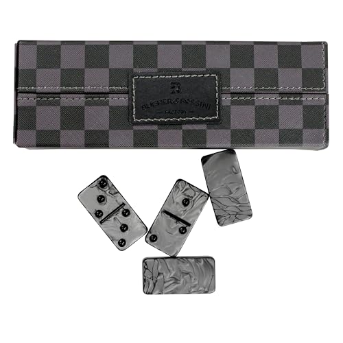Dominos Set for Adluts - Double 6 Jumbo Domino Set - 28 Thick Marbleized Black and Gray Tiles - Dominoes Set for Adults and Kids, Classic Board Game for Family Nights & Travel (Black & Grey Case) - color: Gray