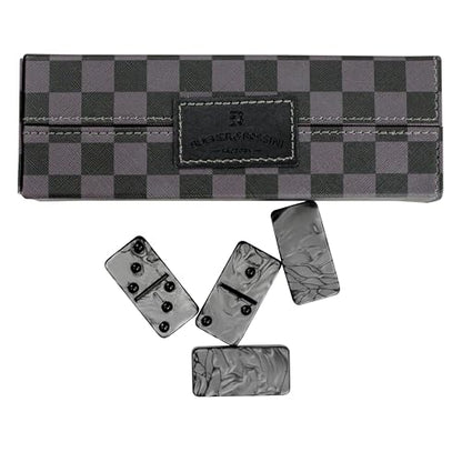 Dominos Set for Adluts - Double 6 Jumbo Domino Set - 28 Thick Marbleized Black and Gray Tiles - Dominoes Set for Adults and Kids, Classic Board Game for Family Nights & Travel (Black & Grey Case) - color: Gray