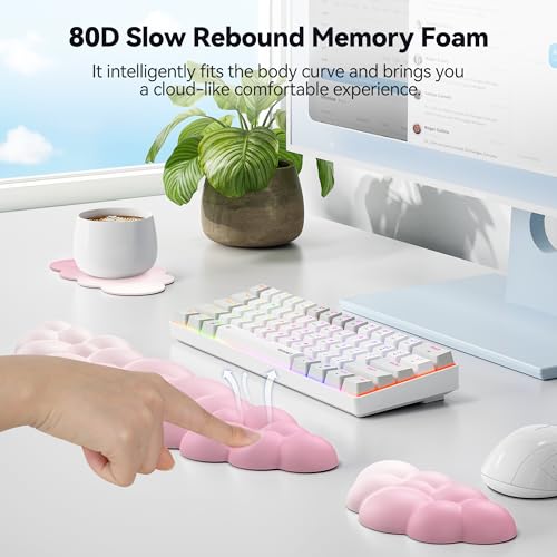 TECKNET Cloud Keyboard Wrist Rest Set, Cloud Wrist Rest with Non-Slip Base, PU Leather Wrist Pad for Keyboard with Ergonomic Memory Foam for Computer Laptop Office Gaming & Pain Relief, Gradient Pink - color: Gradient Pink