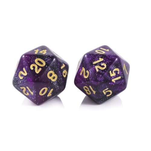 10 Pieces Polyhedral Dice Set D20 Dice 20mm Acrylic 20 Sided Game Dice for Dungeons and Dragons RPG MTG DND Dice Table Games (Starry Purple Black) - color: Starry Purple Black