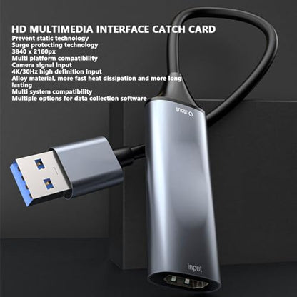4K Video Capture Card, HDMI to USB3.0 with 1080P 60Hz Output, No External Power Needed, for Gaming Live Streaming Recording