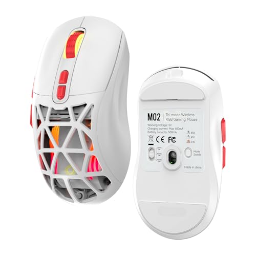 Wireless Gaming Mouse, Rechargeable&Rechange Shell,RGB Programmable Macro Mouse, Lightweight Mouse,10000 DPI,Tri-mode Wired/BT 5.0/2.4GHz Wireless Mouse Gaming with 2 Side Buttons (White Red) - color: White Red