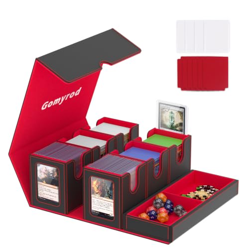 Gomyrod Card Deck Box with 4 Commander Display & Dice Tray (Black & Red) | 7 In 1 MTG Commander Deck Box, Fits 240+ Toploader Cards, Removable Deck Case, Compatible for Magic/TCG/Sports/Baseball Cards - color: Black & Red