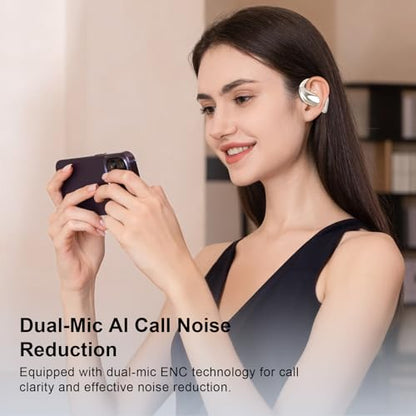 Open Ear Clip Wireless Earbuds Bone Conduction Headphones,Bluetooth 5.4,Open Ear Design for Running Fitness,IPX7 Waterproof,Built-in Mic Touch Control Operate Ear Hooks /Running/Workout/Fit Cycling﻿
