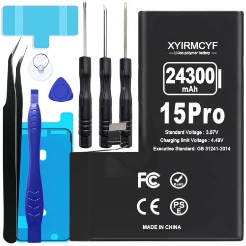 XYIRMCYF 24300mAh Super Capacity Battery Compatible with iPhone 15 Pro, New 0 Cycle-Li-Polymer Replacement Battery for iPhone 15 Pro, with Professional Repair Tool Kit - color: 15Pro-24300