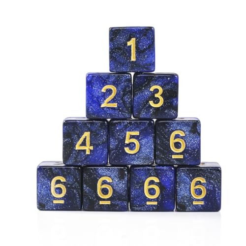 10 Pieces Polyhedral Dice Set D6 Dice 16mm Acrylic 6 Sided Dice Game Dice for Dungeons and Dragons RPG MTG DND Dice Table Games (Starry Blue Black) - color: Starry Blue Black
