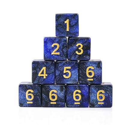 10 Pieces Polyhedral Dice Set D6 Dice 16mm Acrylic 6 Sided Dice Game Dice for Dungeons and Dragons RPG MTG DND Dice Table Games (Starry Blue Black) - color: Starry Blue Black