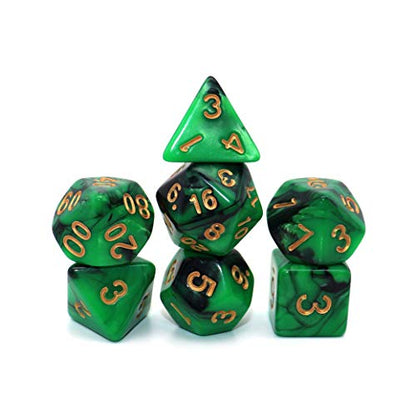 Green Mix Black Dice Set DND Polyhedral Dice for Dungeon and Dragons D&D RPG Role Playing Games 7-Die Set - color: Green Mix Black