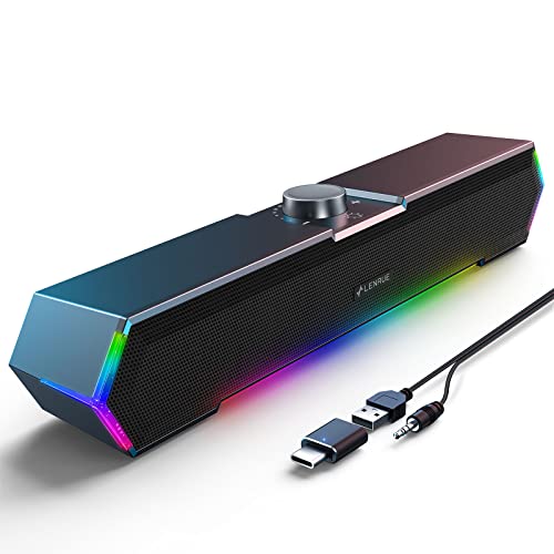 LENRUE G11 Computer Speakers for Desktop, Touch Lights PC Speakers with Surge Clear Sound, USB C/USB Powered, AUX Audio for Computer Desktop PC Laptop Desk - color: Black