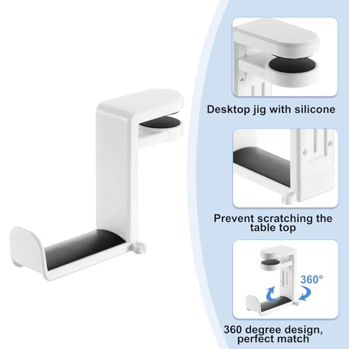 HARFINGTON Headphone Stand Holder 360 Degree Adjustable Clamp Desk Hook Clamp 0.39"-1.65" Clamping Range PC Gaming Headset Stand for Headphone Earphone, White/Black - color: White Black