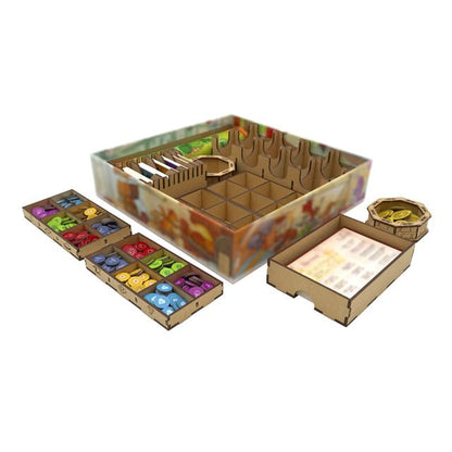 The Broken Token Game Organizer Compatible with Flamecraft - Wooden Game Organizing Box with Multiple Trays